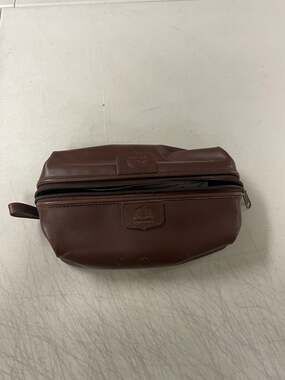 Vintage Genuine Dopp Travel Kit Toiletry Bag Sienna Cowhide Leather Zipper Top